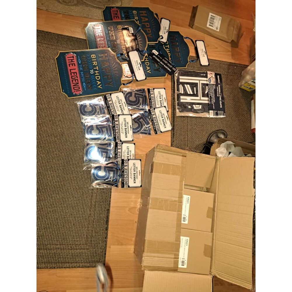 LOT of "50th Birthday" decor new in packages 96 banners-5 Plaques1 XL Banner